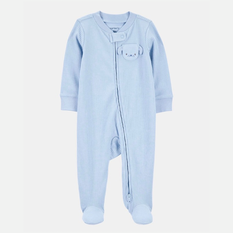 Dog Pocket 2-Way Zip Ribbed Sleep & Play Pajamas - Blue