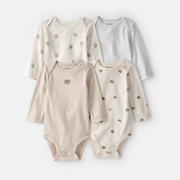 Baby 4-Pack Snack Time Long-Sleeve Multipack Bodysuits - Blue/White/Brown