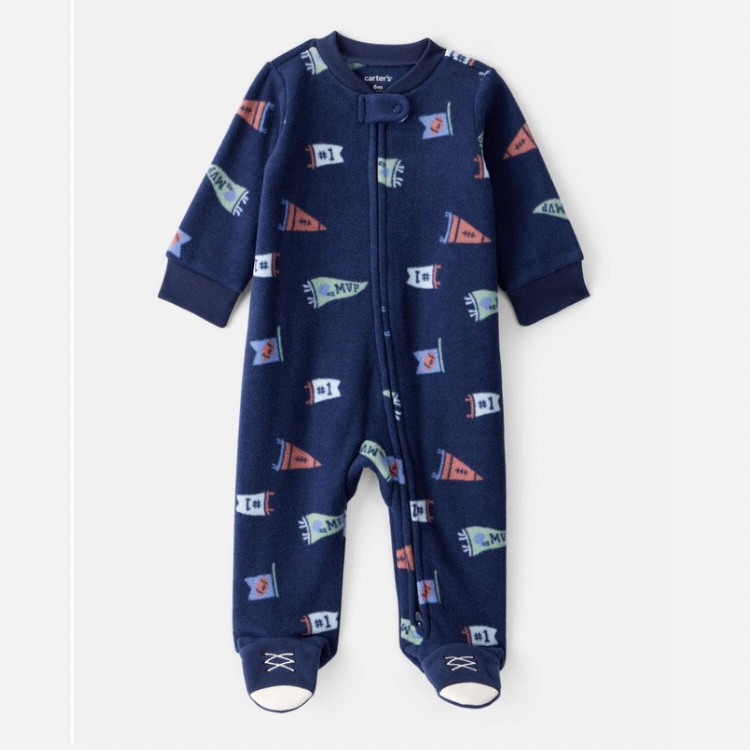 Sports print loose fit long-sleeve sleep & play pajamas