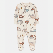 Construction 2-Way Zip Ribbed Sleep & Play Pajamas - Cream