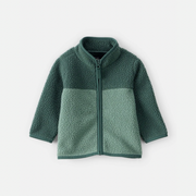 Color Block Microfleece Zip-Up Jacket-Green