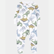 Dinosaur Print Loose Fit Long Sleeve Sleep & Play Pajamas- White