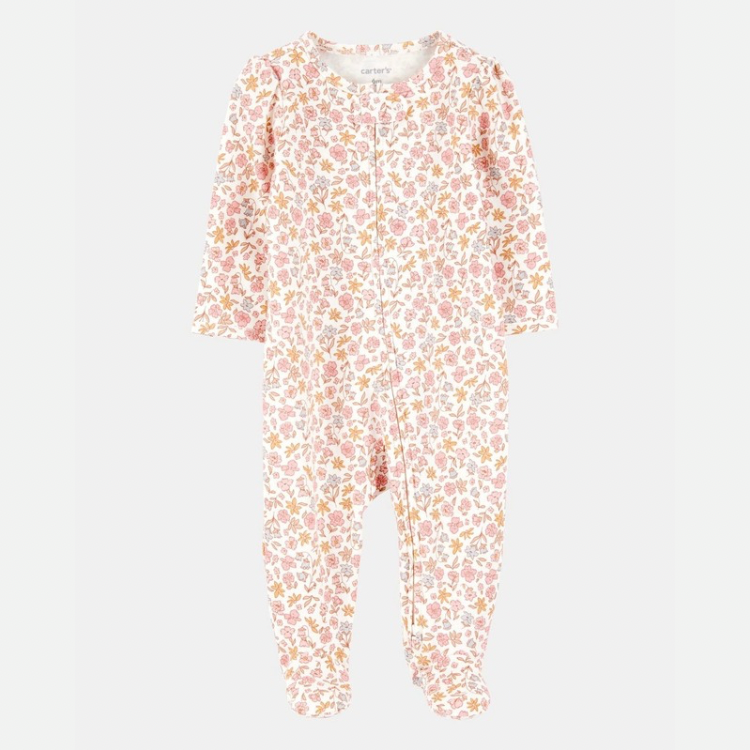 Floral 2-Way Zip Cotton Sleep & Play Pajamas- Pink