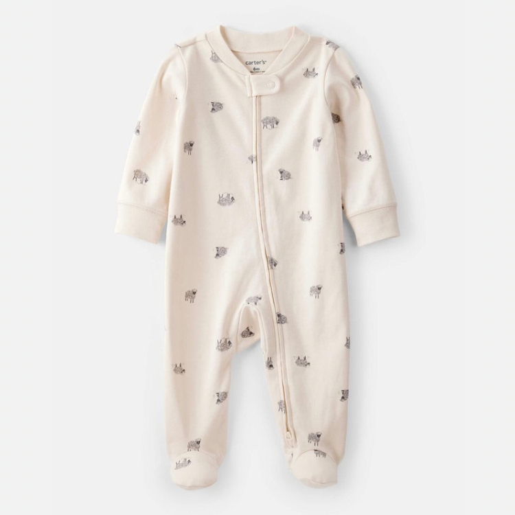 Sheep Print 100% Cotton Long-Sleeve Sleep & Play Pajamas - Ivory