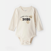 Baby New Year's Long-Sleeve Graphic Bodysuit - Cream
