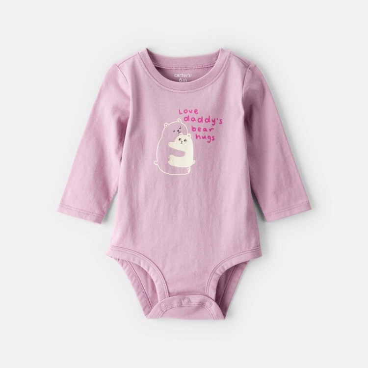 Baby Girl Bear Hugs Long-Sleeve Graphic Bodysuit - Pink