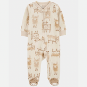 Baby Highland Cow Zip-Up Fleece Sleep & Play Pajamas - Cream