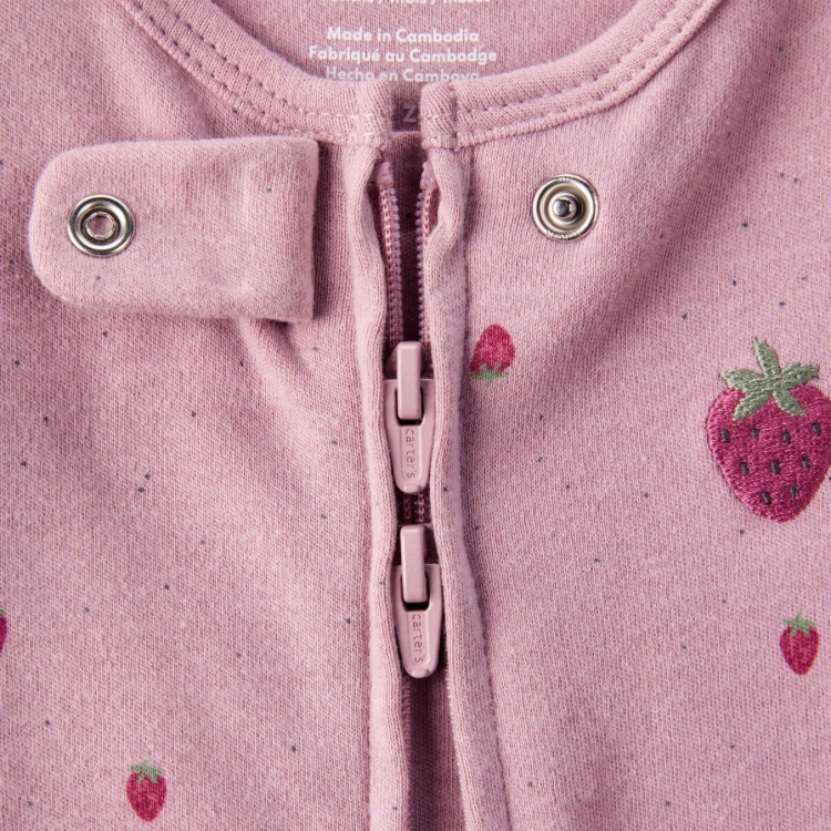 Baby Girl Strawberry Print 100% Cotton Sleep & Play Pajamas- Pink