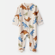 Dinosaur Loose Fit Long-Sleeve Sleep & Play Pajamas- Cream