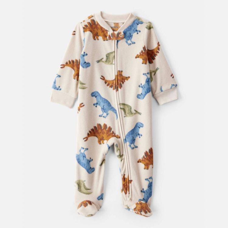 Dinosaur Loose Fit Long-Sleeve Sleep & Play Pajamas- Cream