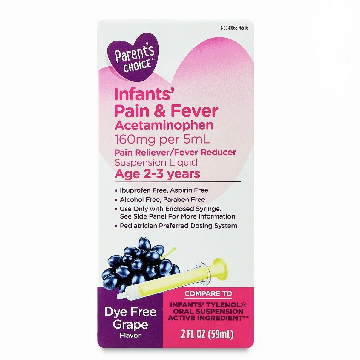 Parent's Choice Infants' Pain and Fever Acetaminophen, 160 mg, Grape, 2 fl oz