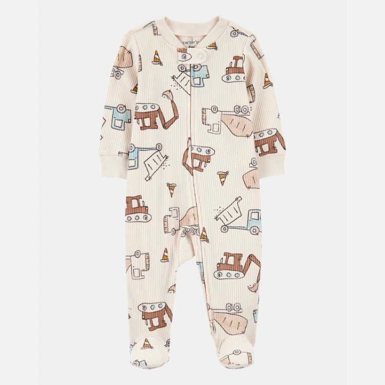 Construction 2-Way Zip Ribbed Sleep & Play Pajamas - Cream