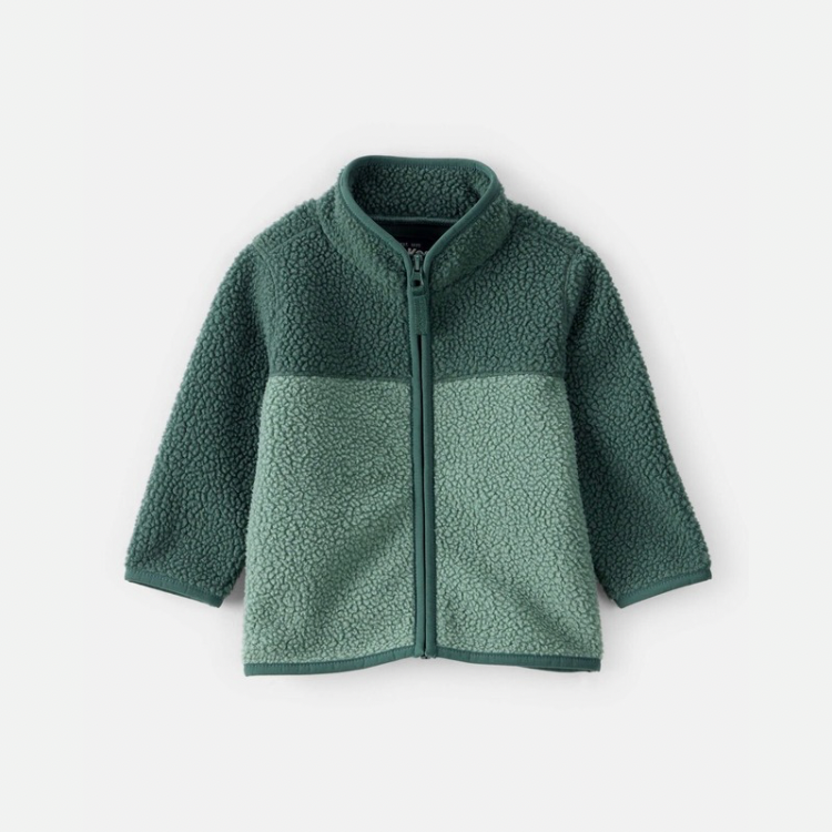 Color Block Microfleece Zip-Up Jacket-Green