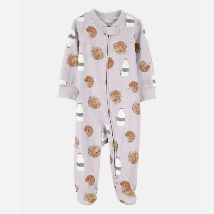 Milk & Cookies 2-Way Zip Cotton Sleep & Play Pajamas - Grey