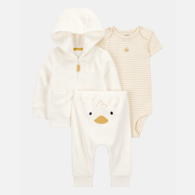 Baby 3-Piece Duck Little Cardigan Set - Ivory