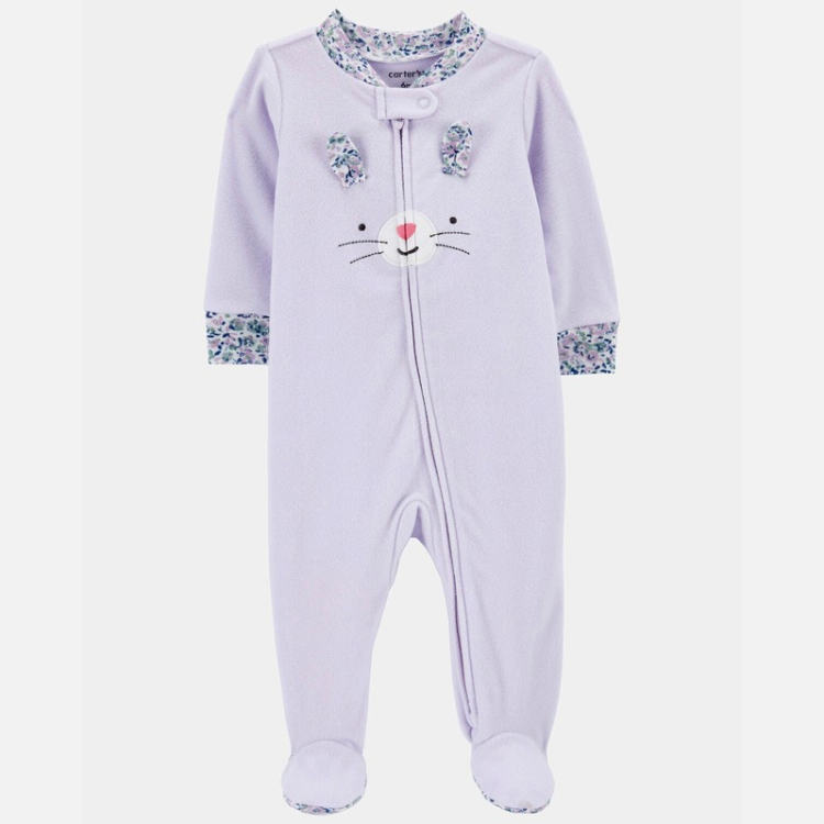 Baby Girl Bunny Loose Fit Long-Sleeve Sleep & Play Pajamas- Purple