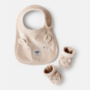 Baby Bear Bib & Booties Gift Set - Tan