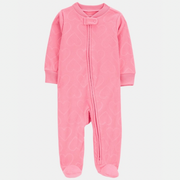 Baby Girl Heart Print Loose Fit Long-Sleeve 2-Way Zip Sleep & Play Pajamas - Pink