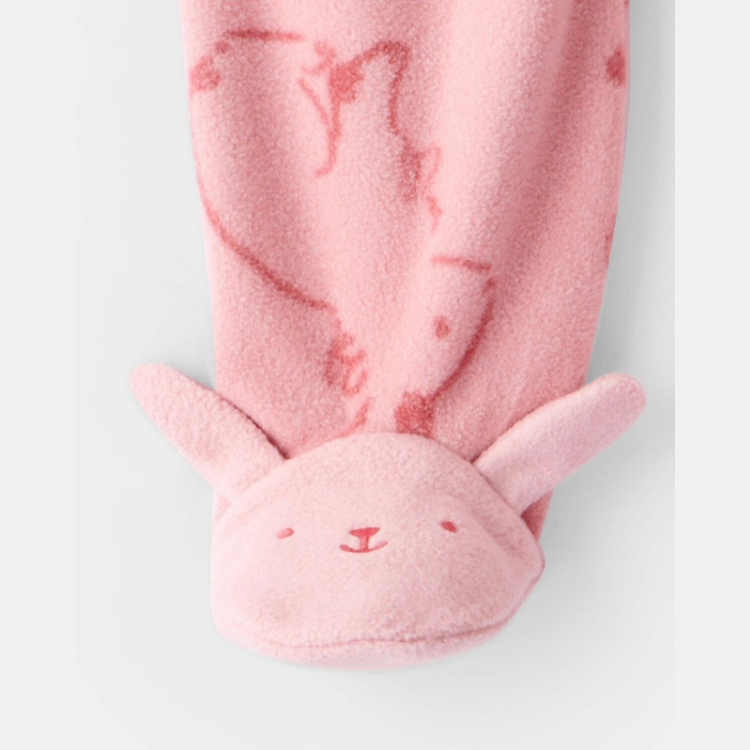 Bunny Print Fleece Long-Sleeve Loose Fit Sleep & Play Pajamas - Pink