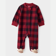 Baby Plaid Print Reindeer Loose Fit Long-Sleeve Sleep & Play Pajamas - Red