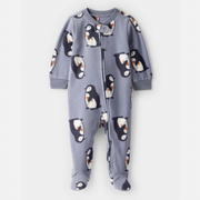 Baby Penguin Fleece 2-Way Zip Sleep & Play Pajamas - Grey