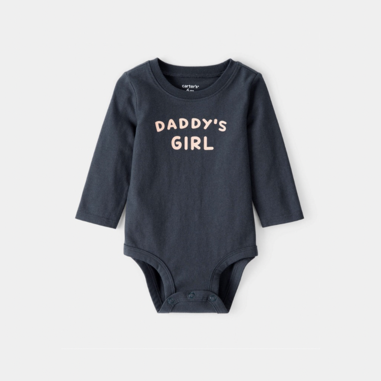 Baby Girl "Daddy's Girl" Cotton Long-Sleeve Graphic Bodysuit - Navy Blue