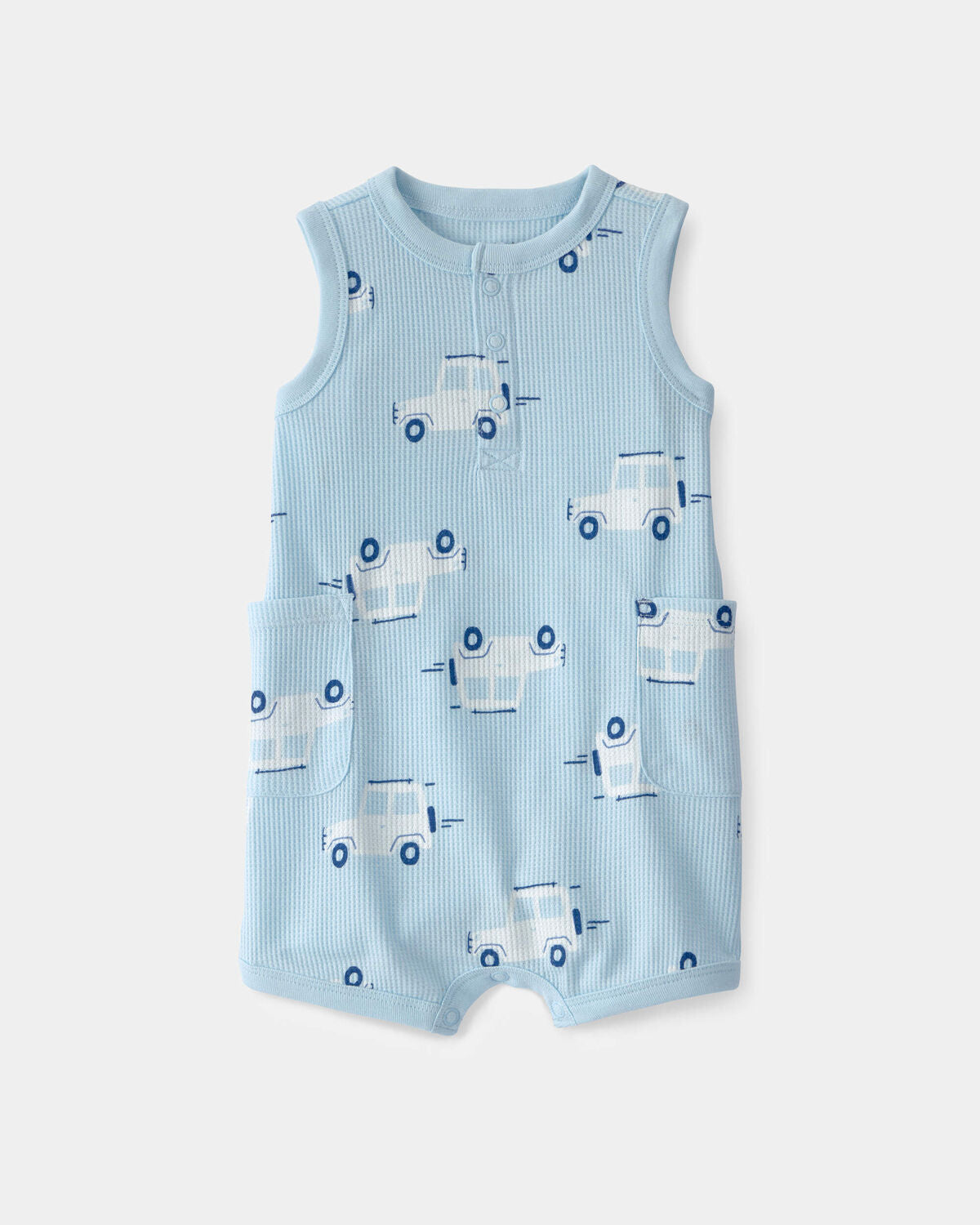 Baby Boy Car Waffle-Knit Sleeveless
Romper - Blue