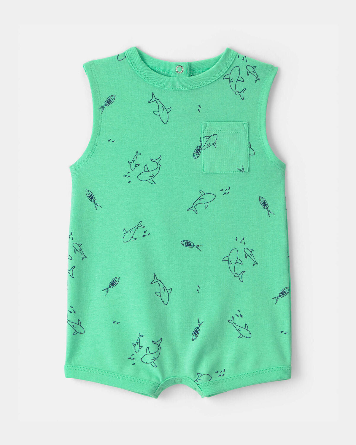 Baby Boy Shark Sleeveless Romper
- Green