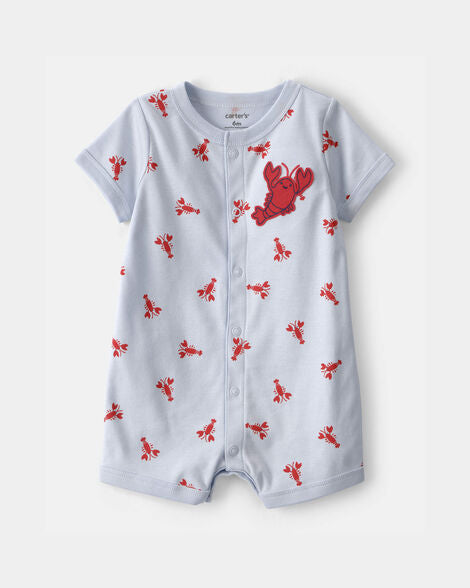 Baby Boy Lobster Short-Sleeve Romper - Blue