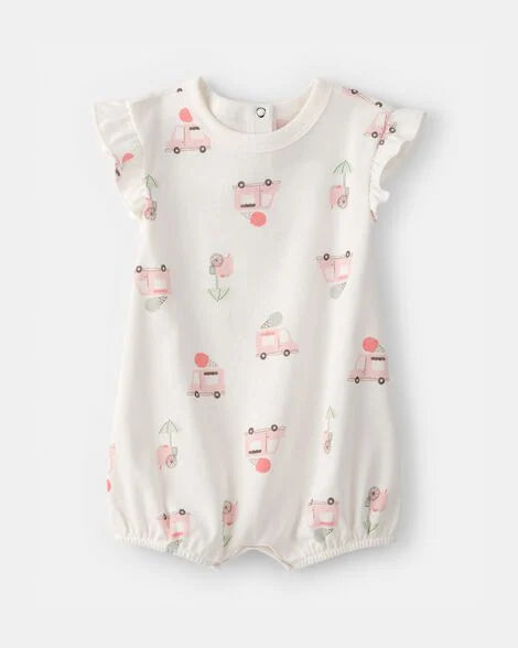 Baby Girl Ice Cream Truck Short-Sleeve Romper - White