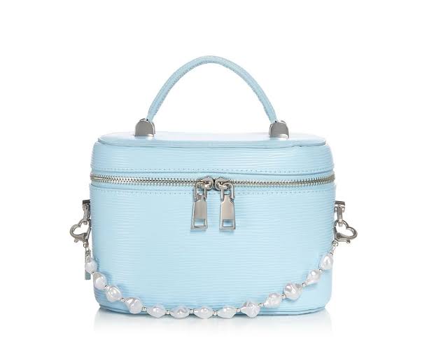 Bloomingdale’s Blue Faux Saafiano leather crossbody vanity bag