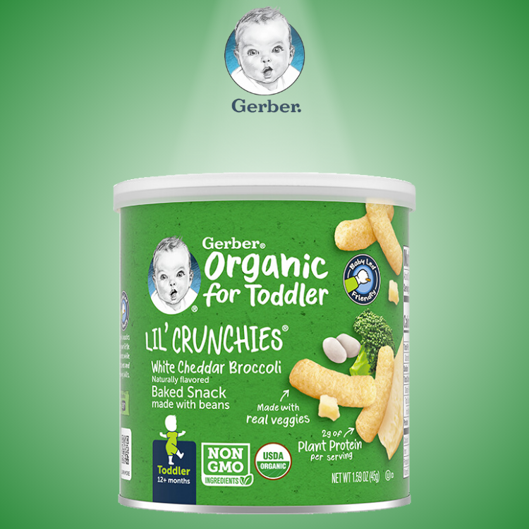 Buy Original Gerber Organic Lil Crunchies (White Cheddar Broccoli) Online in Pakistan | Rack Essentials