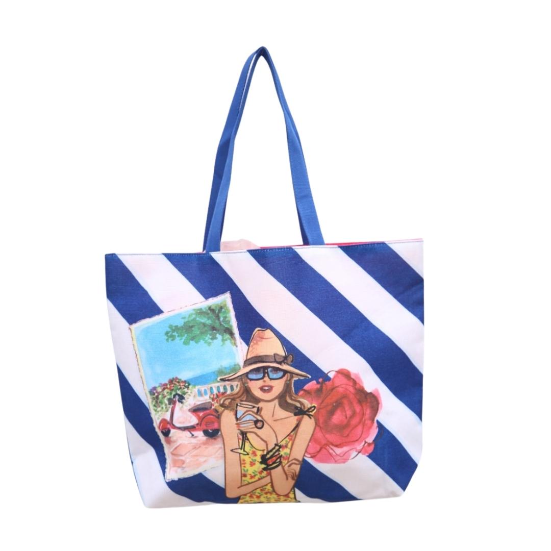 Buy Original Lancome Clinique Tote Bag (White And Blue Stripes) Online in Pakistan | Rack Essentials